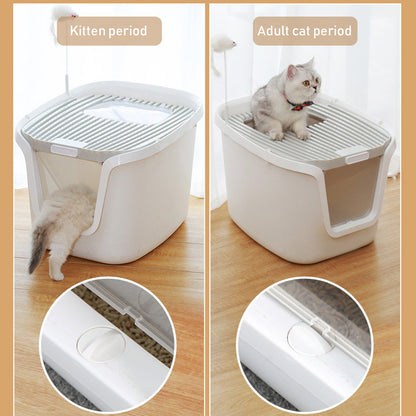 Splash-Proof Enclosed Cat Litter Box with Scoop & Teaser Toy – Odour Control, Dual-Door Entry, Easy-Clean Flip Lid