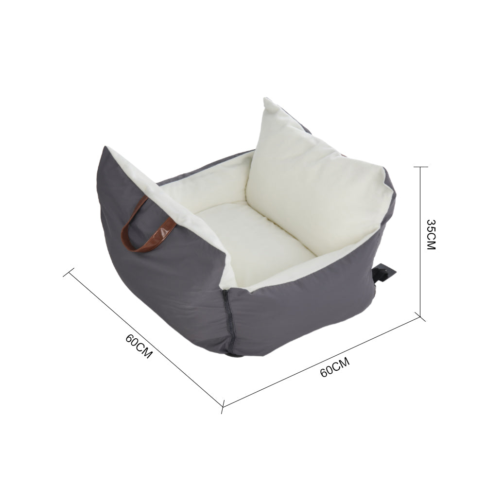 Plush Car Seat Bed for Pets – Soft Travel Cushion with Handle & Adjustable Safety Straps