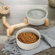 Double Ceramic Cat Bowl with Elevated Bamboo Stand – Durable, Easy-Clean Feeding Station