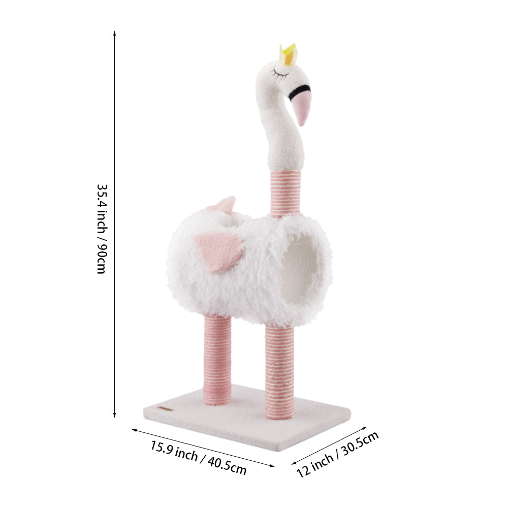 Flamingo Cat Scratching Post with Sisal Rope, Cozy Nest & Hanging Toy Ball – Space-Saving Design
