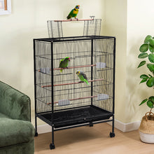Open-Top Metal Bird Cage with Casters, Four Feeders, and Multiple Perches