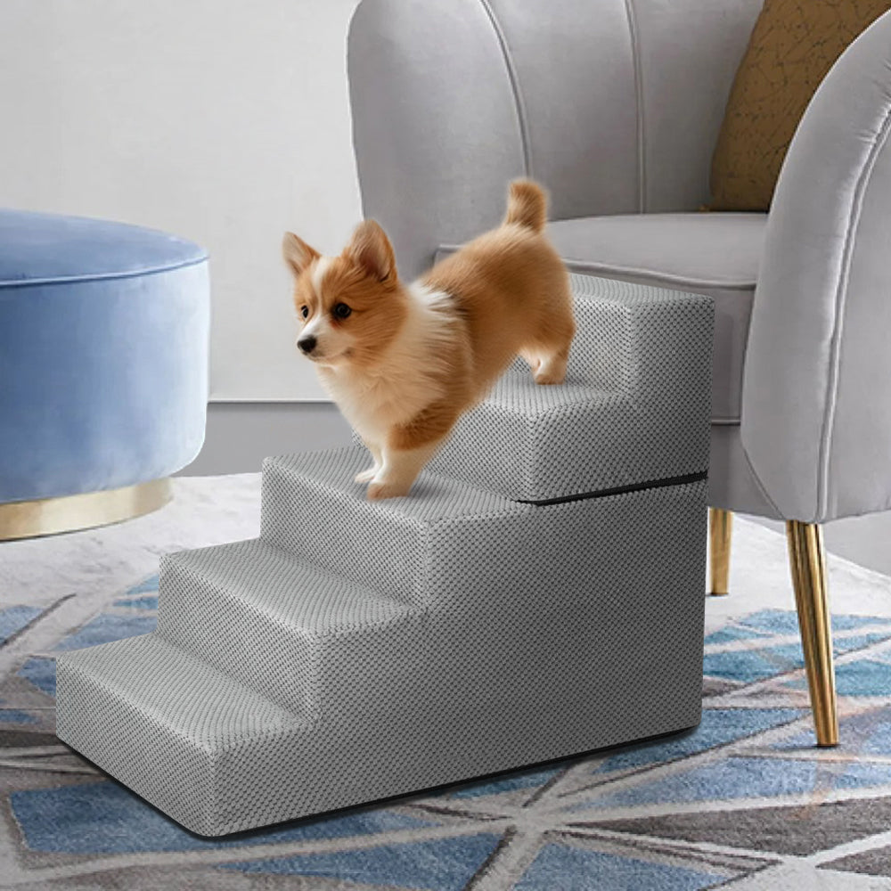 3/4/5-Step Non-Slip Dog Stairs with Washable Corduroy Cover – Grey