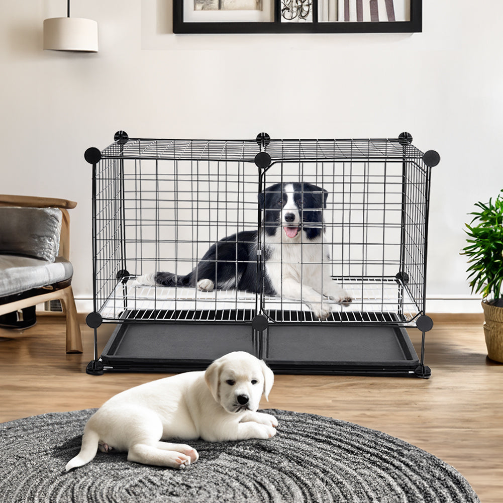 Foldable Black Dog Crate with Dual Removable Trays – Ideal for Small Breeds