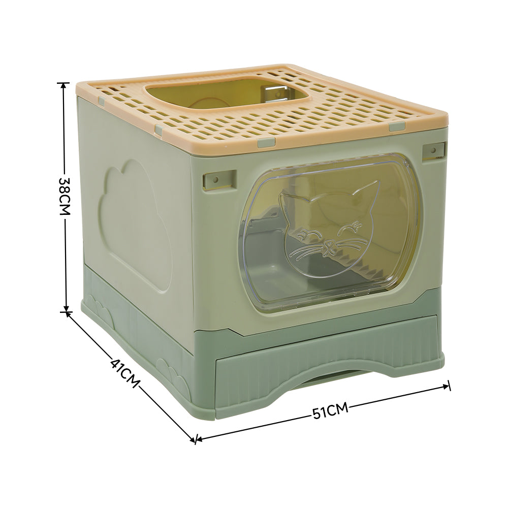 Foldable Top-Entry Cat Litter Box with Drawer and Scoop – Enclosed, Splash-Proof & Odor-Resistant Design