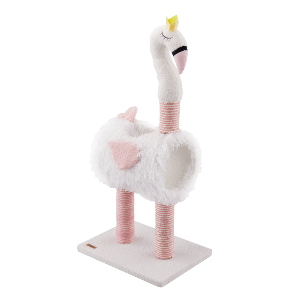 Flamingo Cat Scratching Post with Sisal Rope, Cozy Nest & Hanging Toy Ball – Space-Saving Design