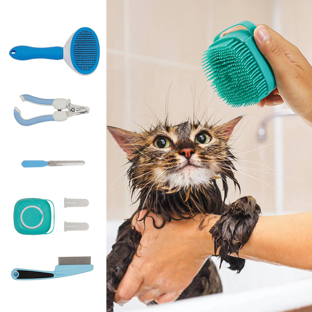 7-in-1 Pet Grooming Kit with Brushes, Nail Clippers & Toothbrush