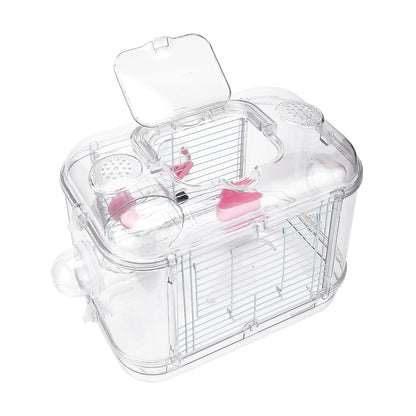 Double-Layer Transparent Hamster Cage with Hidden Handle and Tunnel