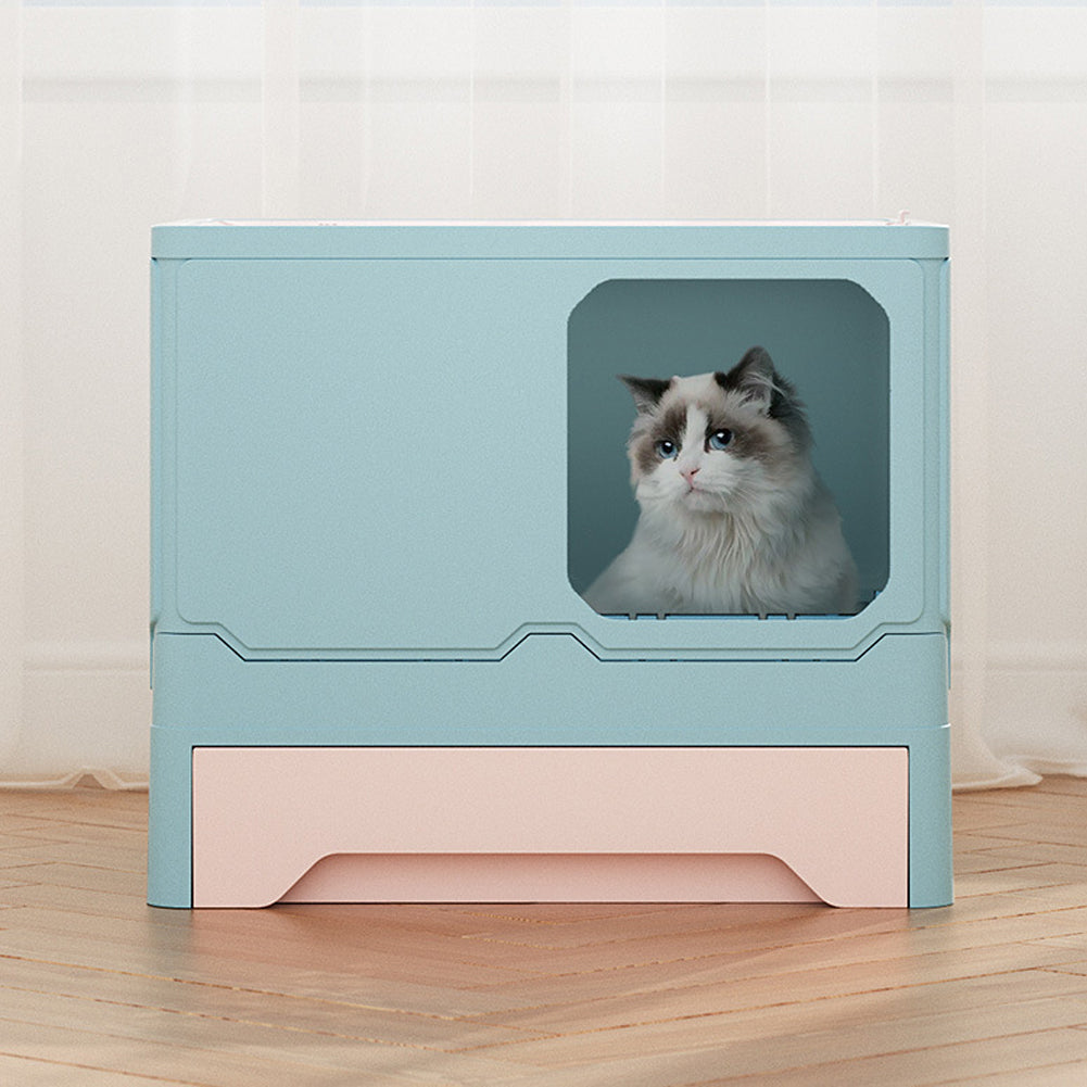 Foldable Enclosed Cat Litter Box with Pull-Out Drawer and Scoop – Odour-Controlled, Easy-Clean Design