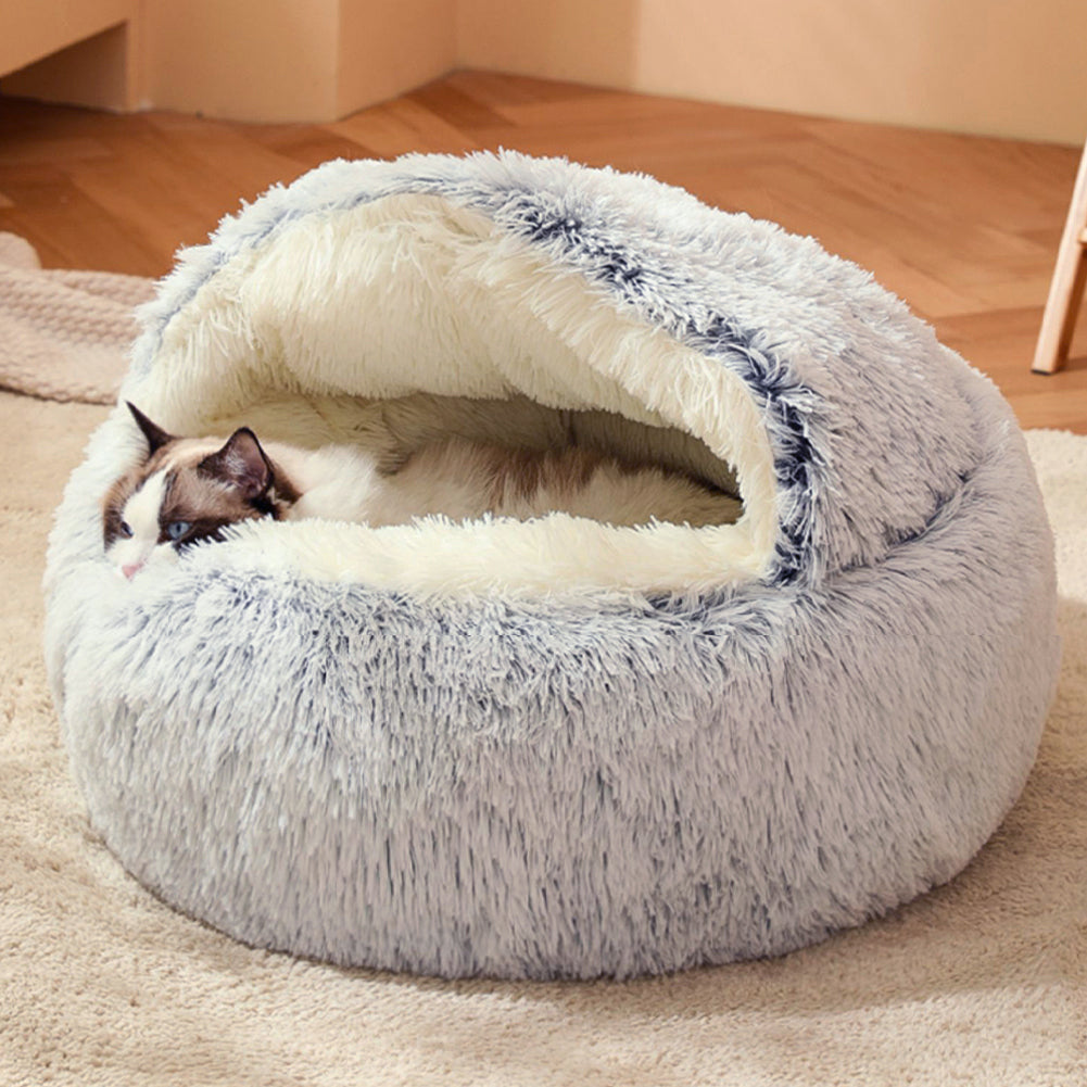 Cozy Plush Pet Bed – Soft, Semi-Enclosed Retreat for Cats & Dogs