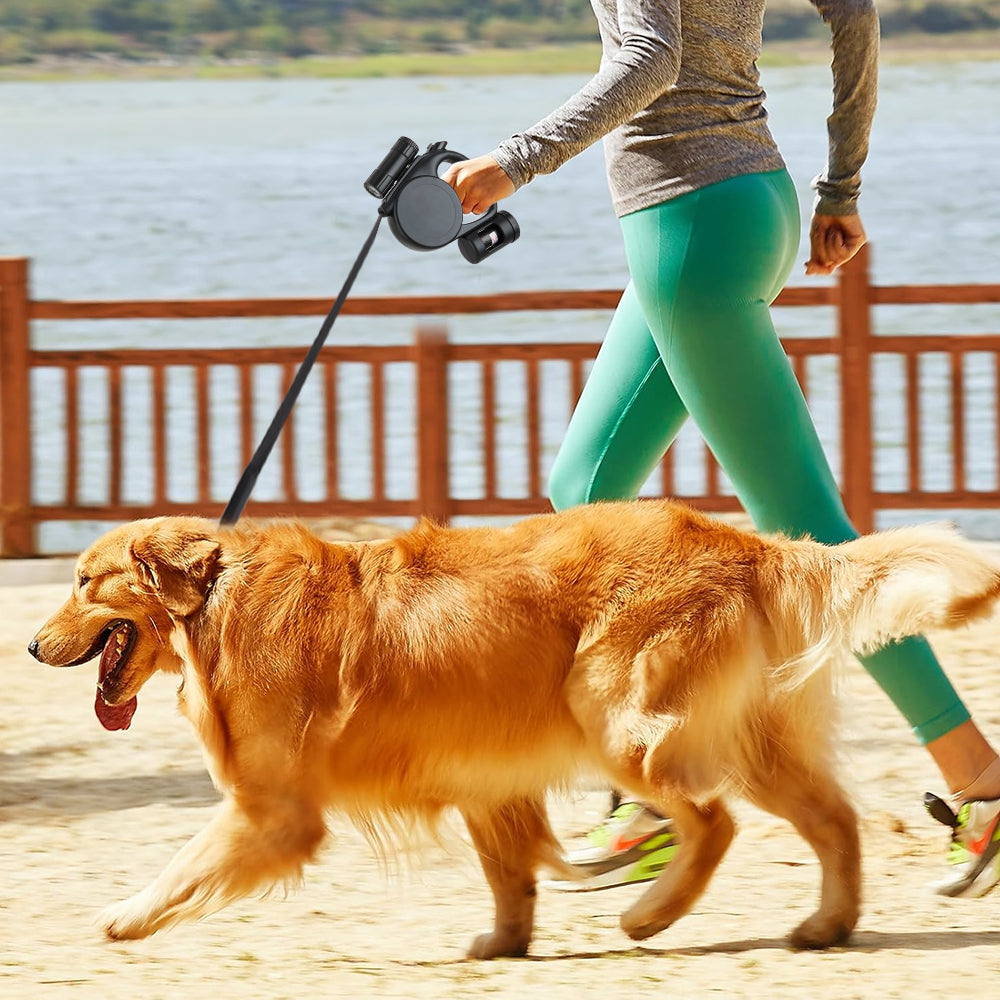 5m Retractable Dog Leash with LED Flashlight & Waste Bag Dispenser