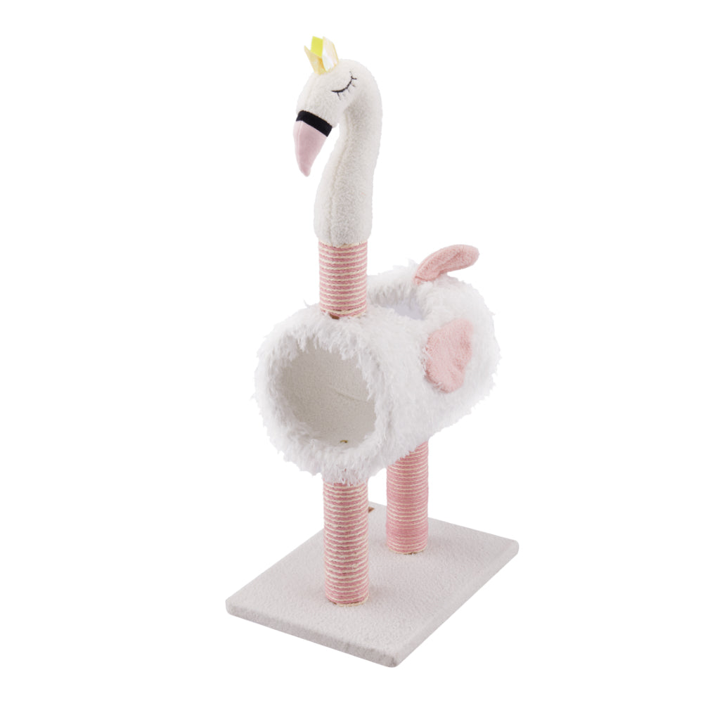 Flamingo Cat Scratching Post with Sisal Rope, Cozy Nest & Hanging Toy Ball – Space-Saving Design