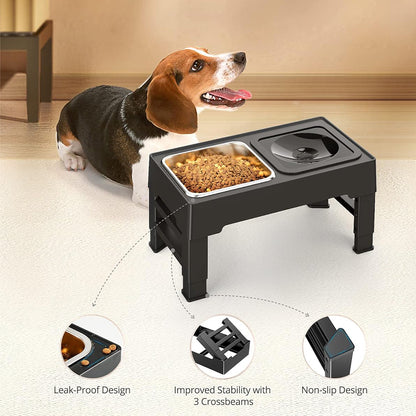 Height Adjustable Pet Feeder Stand – 2 Bowls (1.6L Food, 1L Water), Foldable, Spill-Resistant Design