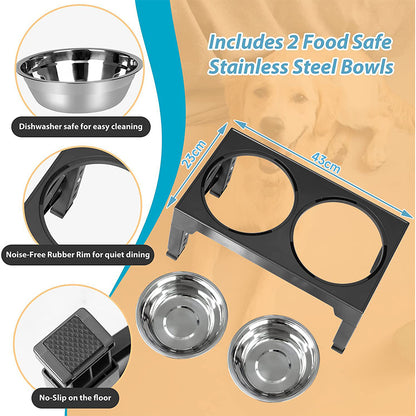 Adjustable Elevated Pet Feeder with 2 Stainless Steel Bowls – Noise-Free, Foldable Design