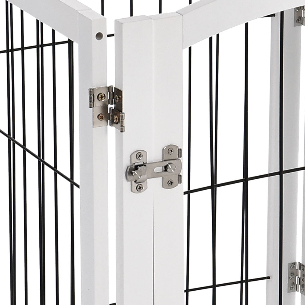 6-Panel Freestanding Wooden Pet Playpen – Foldable Safety Gate for Indoor Use