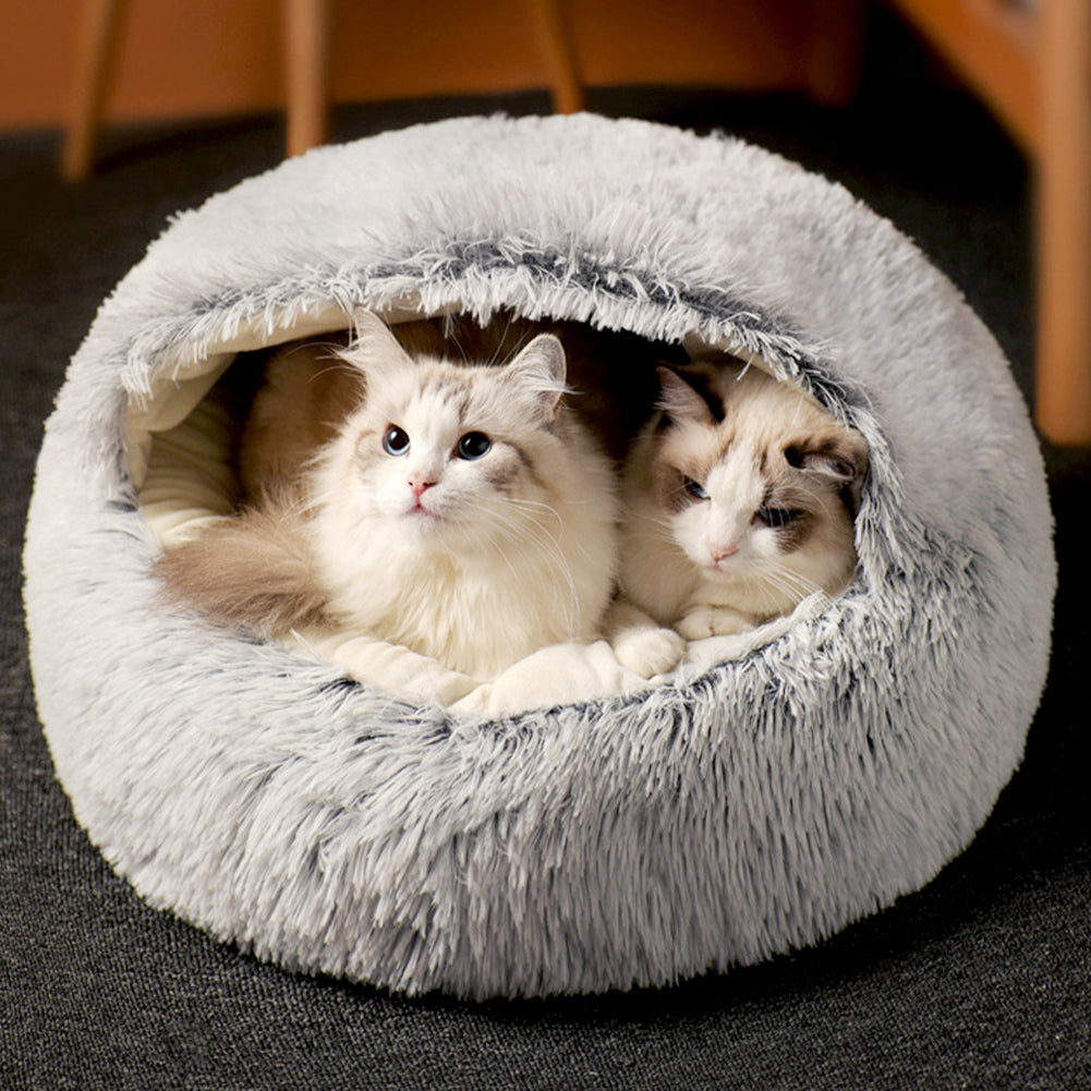 Soft Plush Semi-Enclosed Pet Bed – Cozy Retreat for Cats and Small Dogs
