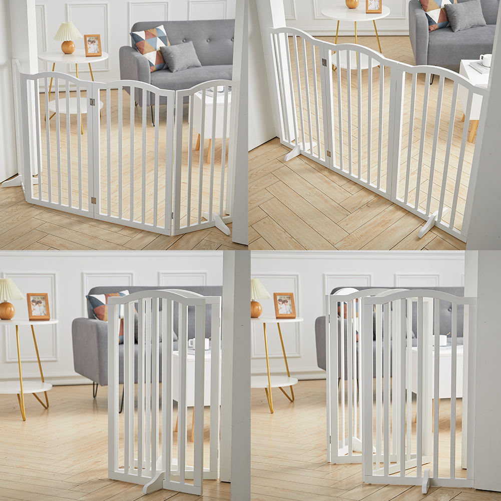Foldable Freestanding 3/4-Panel Wooden Pet Gate with Base — Expandable Barrier for Pets