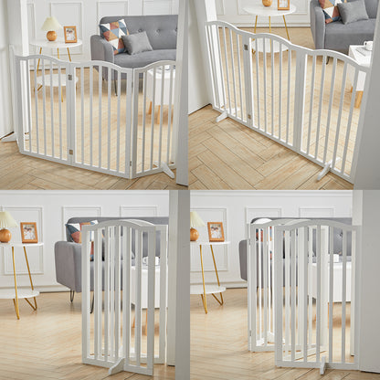 Foldable Freestanding 3/4-Panel Wooden Pet Gate with Base — Expandable Barrier for Pets