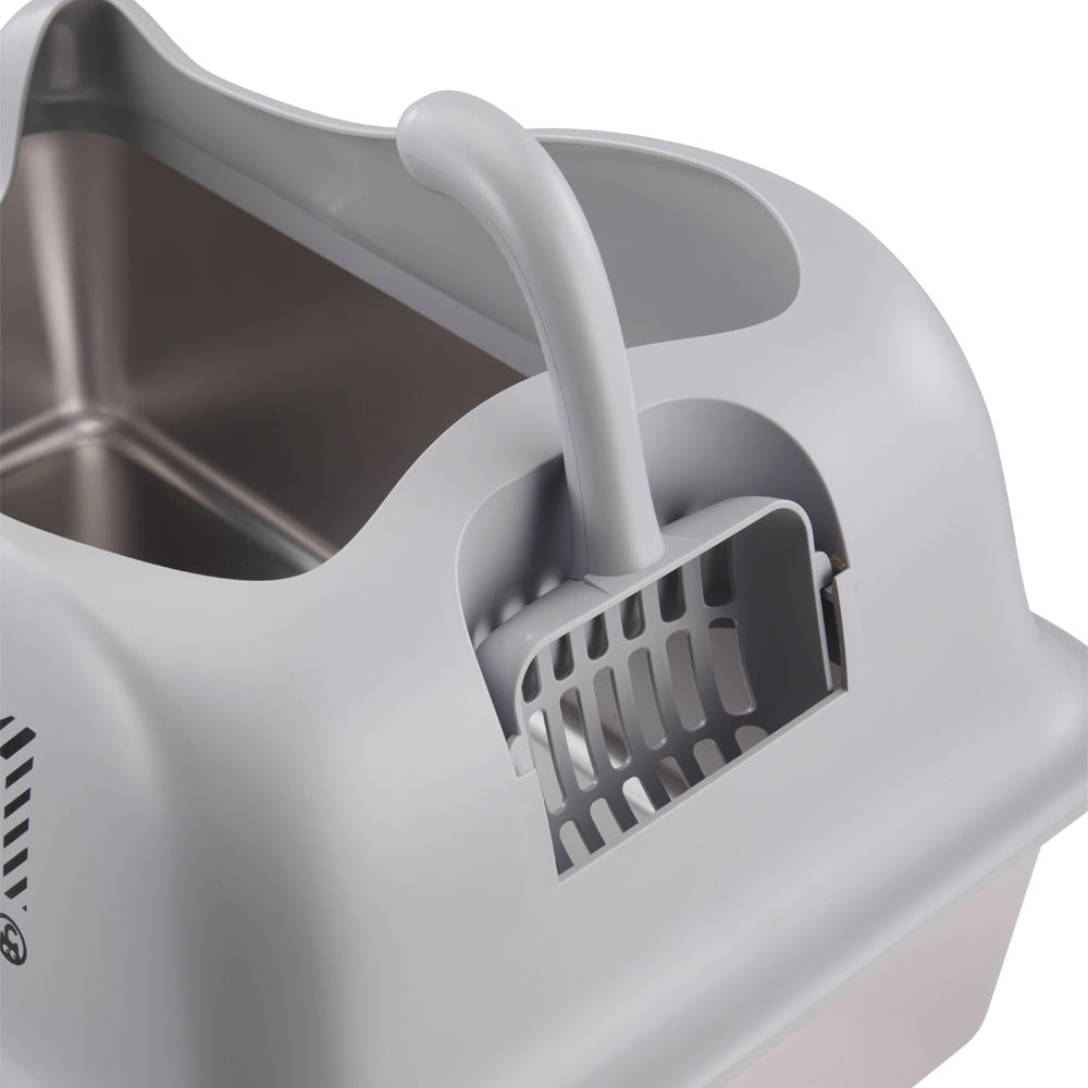 Large Stainless Steel Cat Litter Box with Removable Filter and Anti-Slip Base
