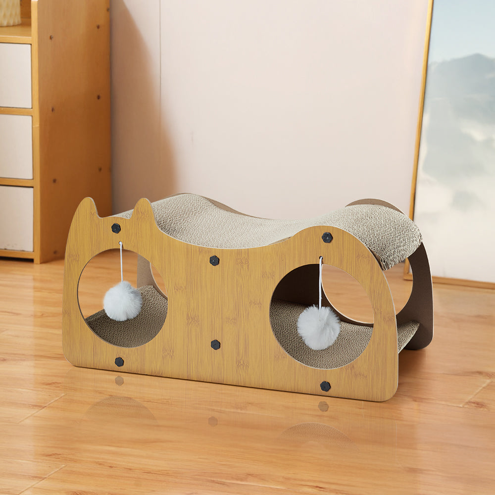 2-in-1 Cardboard Cat Scratching House with Tunnel and Resting Bed