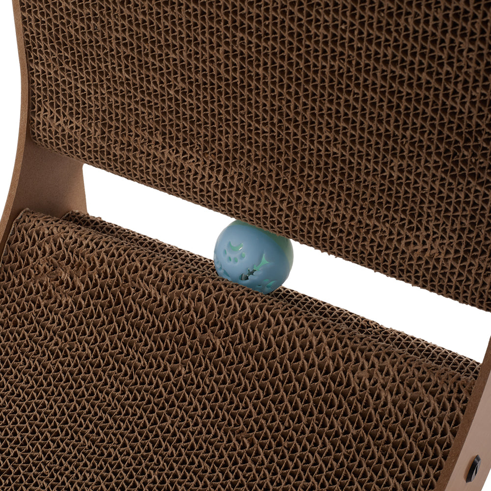 L-Shaped Corrugated Cat Scratching Pad with Interactive Ball Toy