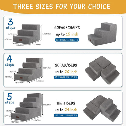 3/4/5-Step Non-Slip Dog Stairs with Washable Corduroy Cover – Grey