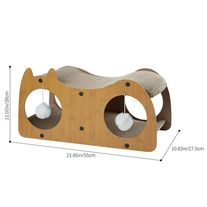 2-in-1 Cardboard Cat Scratching House with Tunnel and Resting Bed