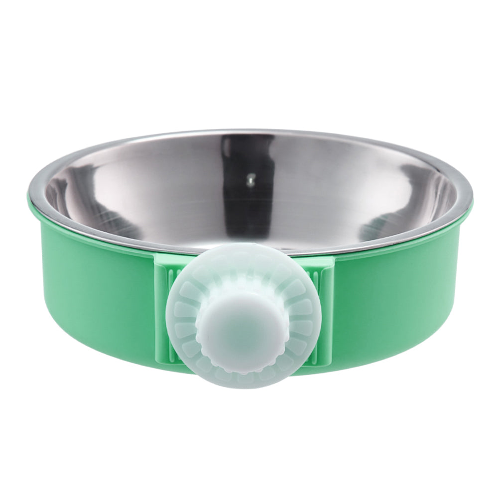 Two-in-One Stainless Steel & Plastic Cage Hanging Pet Feeder – Green, For Cats and Dogs