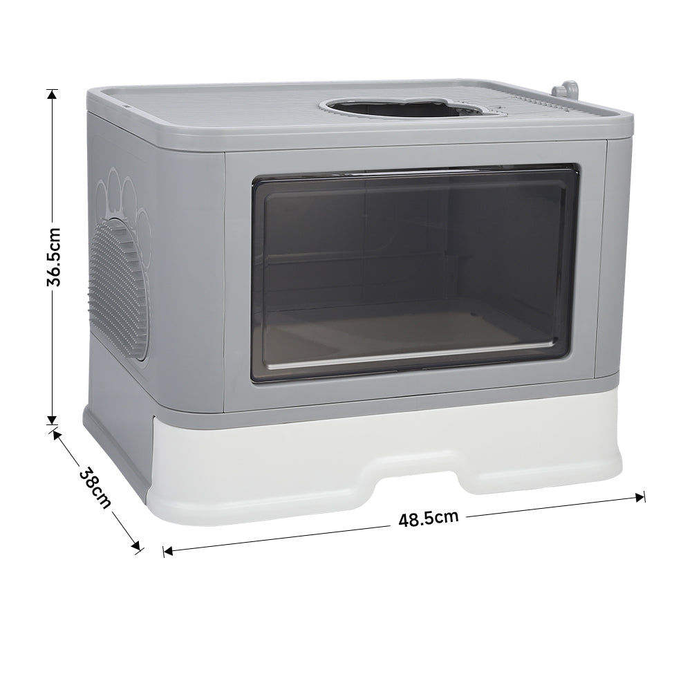 Enclosed Folding Plastic Cat Litter Box with Convenient Drawer and Scoop