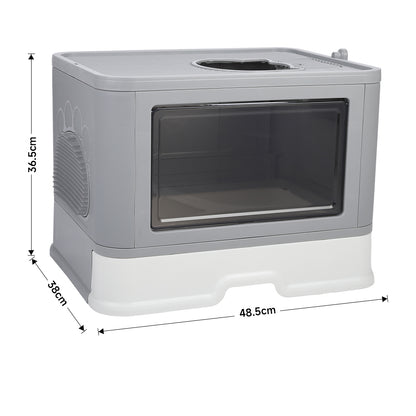 Enclosed Folding Plastic Cat Litter Box with Convenient Drawer and Scoop
