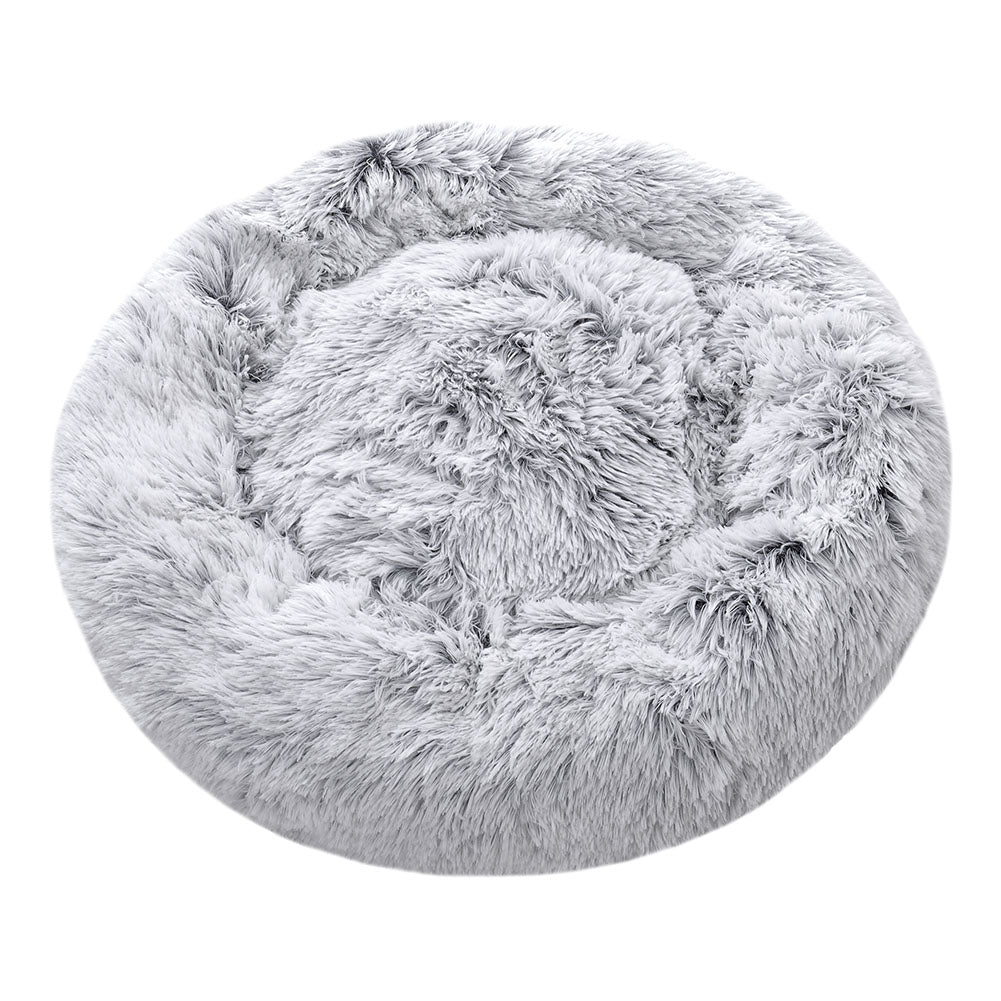 Plush Round Donut Dog Cuddler Bed with Raised Rim and Anti-Slip Base
