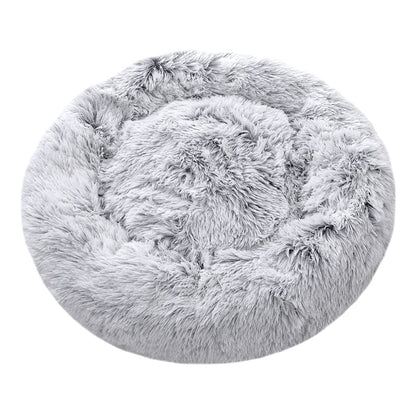Plush Round Donut Dog Cuddler Bed with Raised Rim and Anti-Slip Base