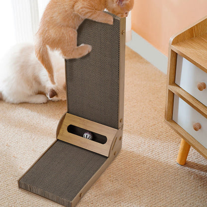 L-Shaped Cat Scratcher with Interactive Toys