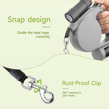 5m Retractable Dog Leash with LED Flashlight & Waste Bag Dispenser