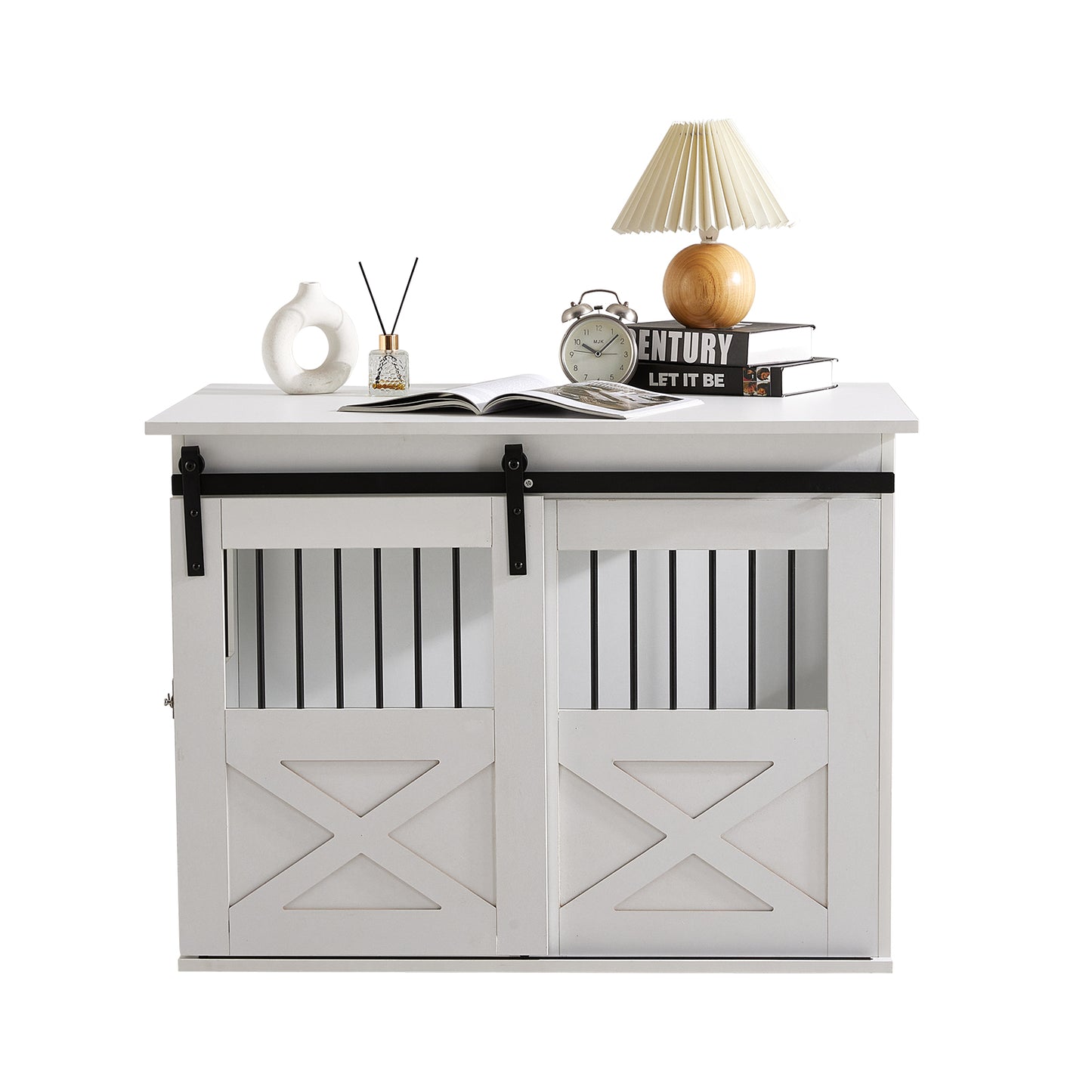 Wooden Dog Crate with Lockable Barn Door – Stylish & Secure Home for Dogs