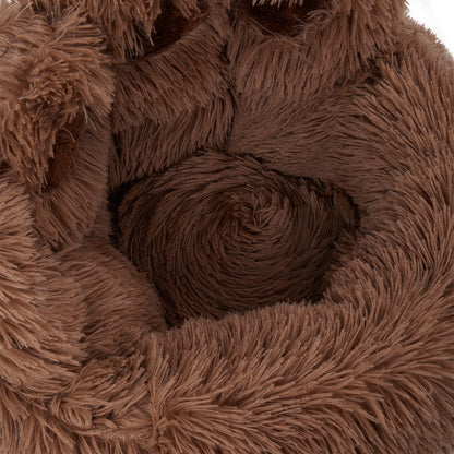 Soft Plush Round Pet Bed with Thickened Filling and Non-Slip Base
