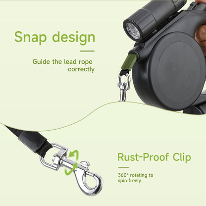 5m Retractable Dog Leash with LED Flashlight & Waste Bag Dispenser